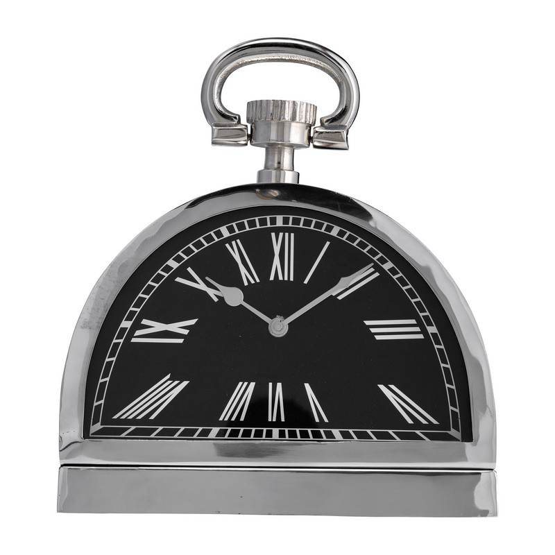 SAGEBROOK HOME 17801 10 INCH METAL LEANING TABLE CLOCK WITH HANDLE - SILVER