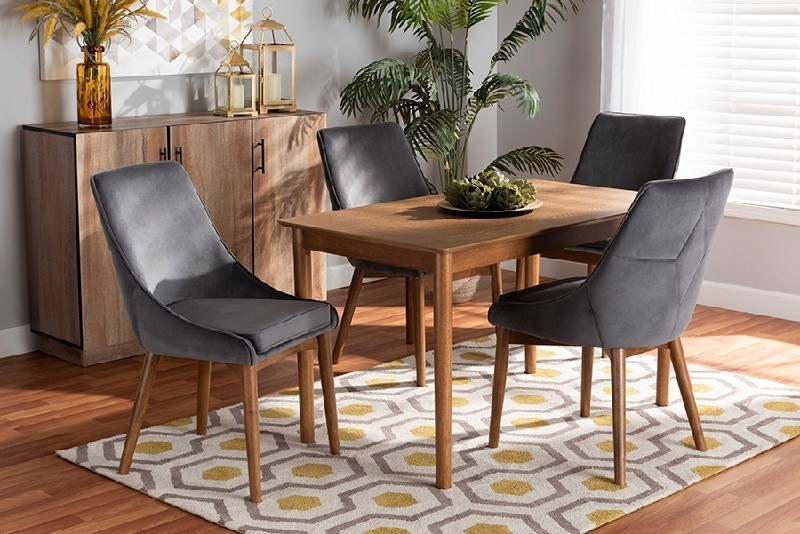 BAXTON STUDIO BBT5381-5PC Dining Set GILMORE MODERN AND CONTEMPORARY VELVET FABRIC UPHOLSTERED AND WOOD FIVE PIECE DINING SET