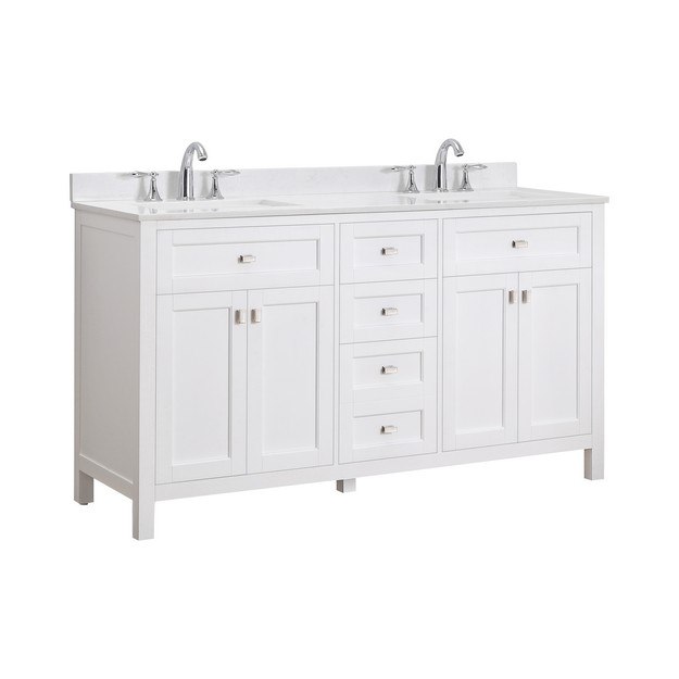 CAHABA CA101012 60 INCH VANITY IN WHITE WITH MARBLE VANITY TOP IN WHITE AND WHITE BASIN