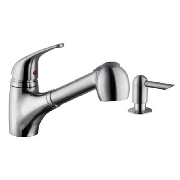 CAHABA CA6110SS SINGLE HANDLE LOW PROFILE PULL-OUT KITCHEN FAUCET WITH SOAP DISPENSER IN BRUSHED NICKEL