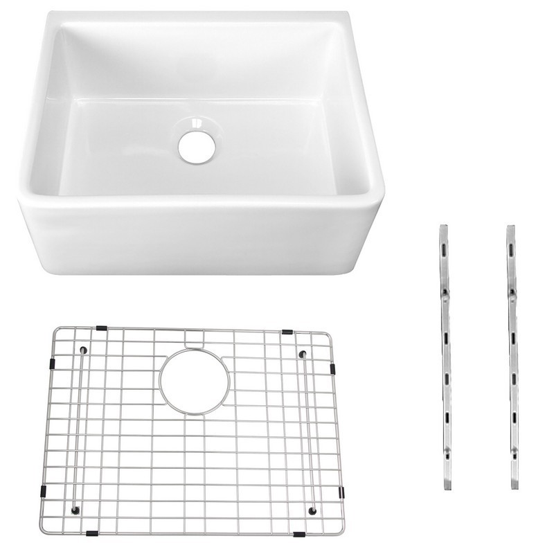 CAHABA CAFC24SBKIT 24 INCH  SINGLE BOWL FARMHOUSE FIRECLAY KITCHEN SINK WITH SINK GRID AND MOUNTING HARDWARE