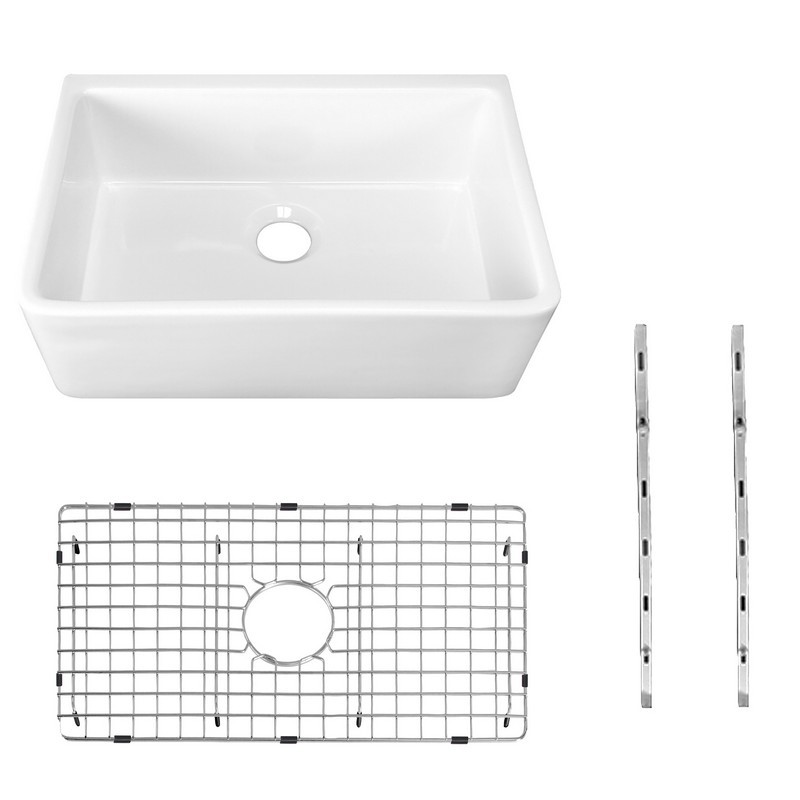 CAHABA CAFC30SBKIT 30 INCH  SINGLE BOWL FARMHOUSE FIRECLAY KITCHEN SINK WITH SINK GRID AND MOUNTING HARDWARE