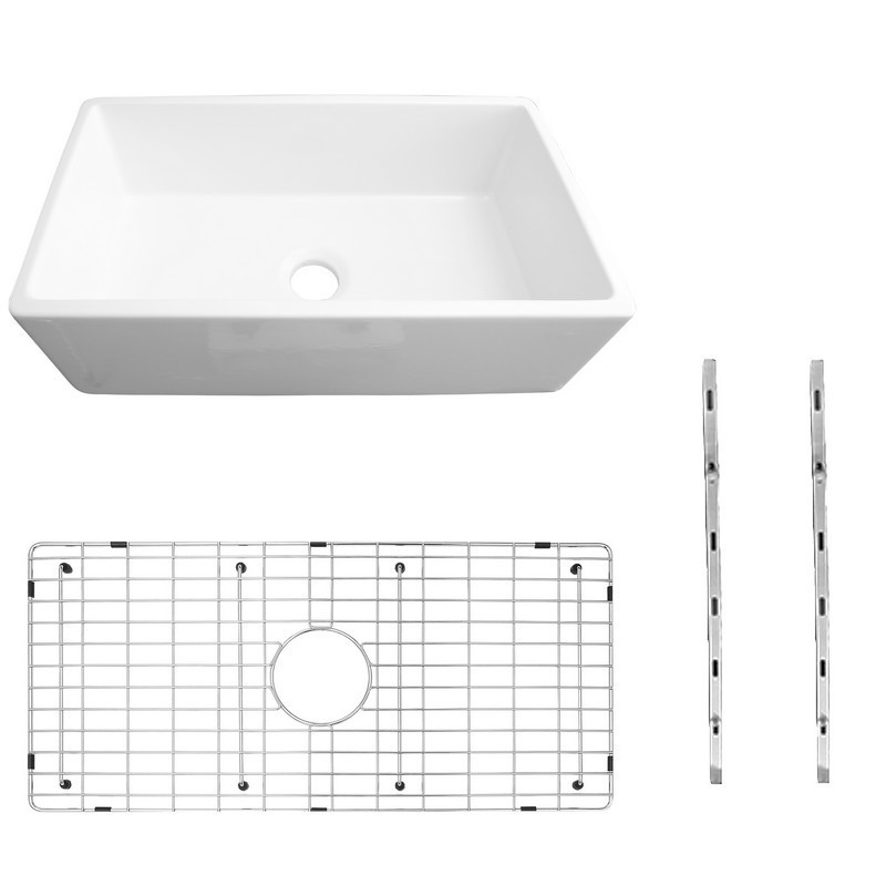 CAHABA CAFC33SBKIT 33 INCH  SINGLE BOWL FARMHOUSE FIRECLAY KITCHEN SINK WITH SINK GRID AND MOUNTING HARDWARE