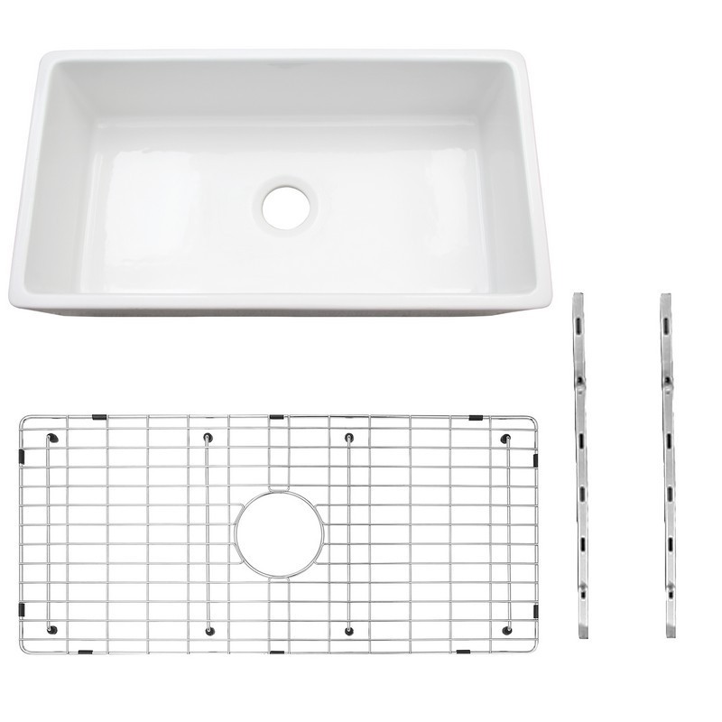 CAHABA CAFC36SBKIT 36 INCH  SINGLE BOWL FARMHOUSE FIRECLAY KITCHEN SINK WITH SINK GRID AND MOUNTING HARDWARE