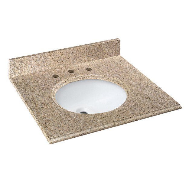 CAHABA CAVT0126 25 X 22 INCH BEIGE GRANITE VANITY TOP WITH OVAL BOWL AND 8 INCH FAUCET SPREAD