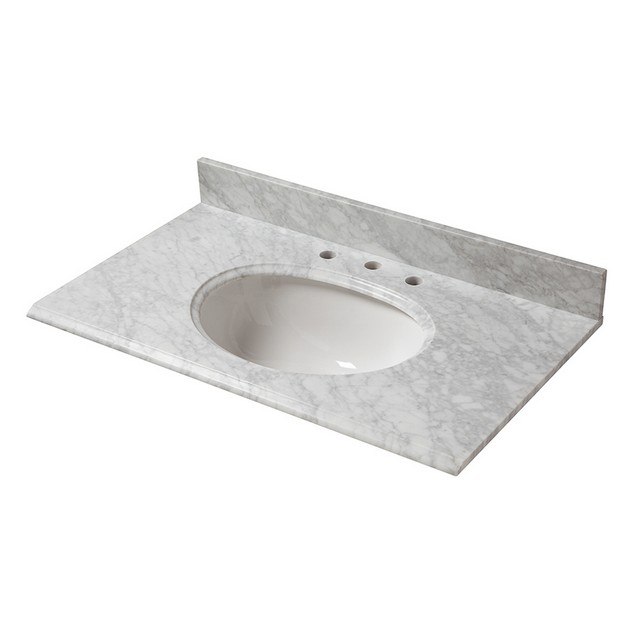 CAHABA CAVT0162 31 X 22 INCH CARRARA MARBLE VANITY TOP WITH OVAL BOWL AND 8 INCH FAUCET SPREAD