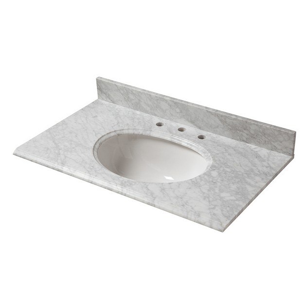 CAHABA CAVT0163 37 X 22 INCH CARRARA MARBLE VANITY TOP WITH OVAL BOWL AND 8 INCH FAUCET SPREAD