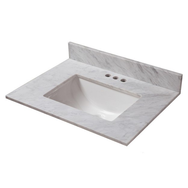 CAHABA CAVT0166 25 X 22 INCH CARRARA MARBLE VANITY TOP WITH TROUGH BOWL AND 4 INCH FAUCET SPREAD