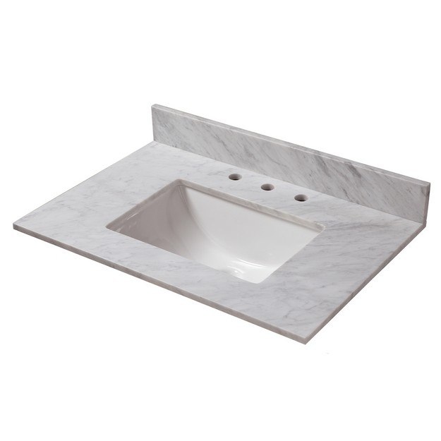 CAHABA CAVT0167 31 X 22 INCH CARRARA MARBLE VANITY TOP WITH TROUGH BOWL AND 8 INCH FAUCET SPREAD