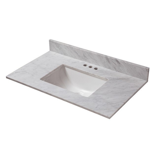 CAHABA CAVT0170 25 X 19 INCH CARRARA MARBLE VANITY TOP WITH TROUGH BOWL AND 4 INCH FAUCET SPREAD