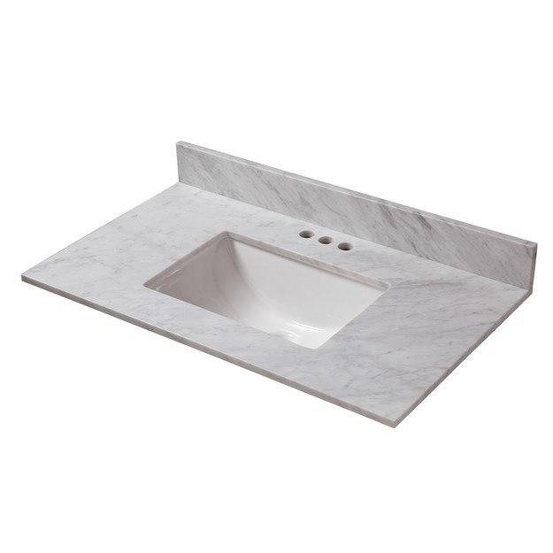 CAHABA CAVT0171 31 X 22 INCH CARRARA MARBLE VANITY TOP WITH TROUGH BOWL AND 4 INCH FAUCET SPREAD