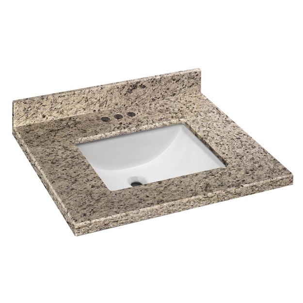 CAHABA CAVT0198 25 X 22 INCH GIALLO ORNAMENTAL GRANITE VANITY TOP WITH TROUGH BOWL AND 4 INCH FAUCET SPREAD
