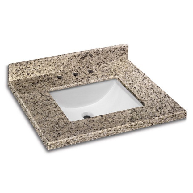 CAHABA CAVT0199 31 X 22 INCH GIALLO ORNAMENTAL GRANITE VANITY TOP WITH TROUGH BOWL AND 8 INCH FAUCET SPREAD