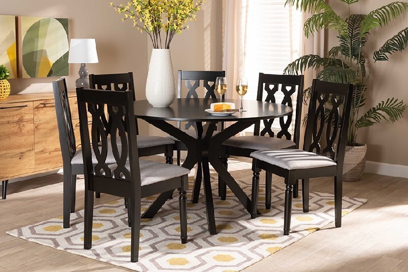 BAXTON STUDIO Callie-7PC Dining Set CALLIE MODERN AND CONTEMPORARY FABRIC UPHOLSTERED AND WOOD SEVEN PIECE DINING SET