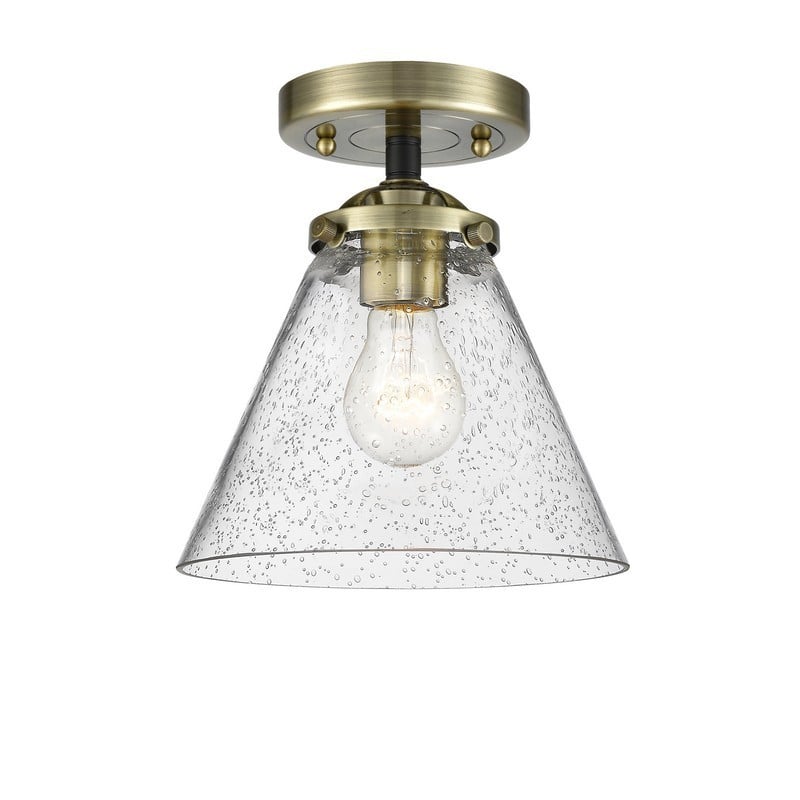 INNOVATIONS LIGHTING 284-1C-G44 NOUVEAU LARGE CONE 7 3/4 INCH ONE LIGHT SEEDY GLASS SEMI-FLUSH MOUNT LIGHT