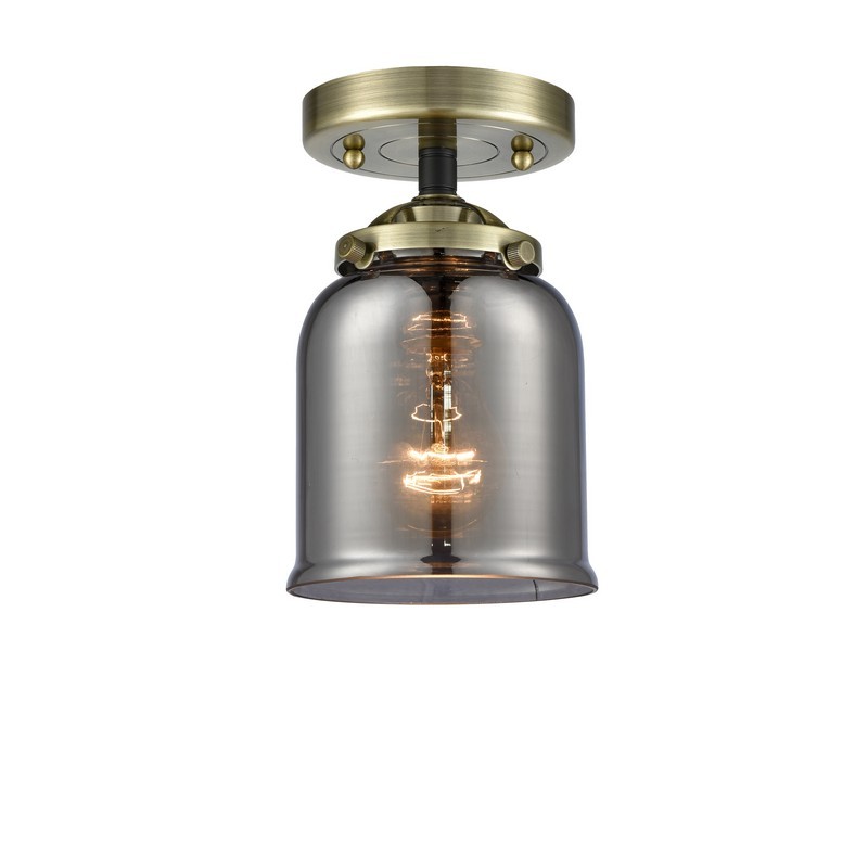 INNOVATIONS LIGHTING 284-1C-G53 NOUVEAU SMALL BELL 5 INCH ONE LIGHT PLATED SMOKED GLASS SEMI-FLUSH MOUNT LIGHT