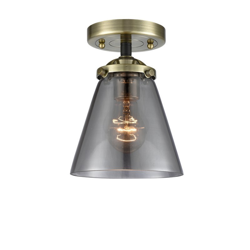 INNOVATIONS LIGHTING 284-1C-G63 NOUVEAU SMALL CONE 6 1/4 INCH ONE LIGHT PLATED SMOKED GLASS SEMI-FLUSH MOUNT LIGHT