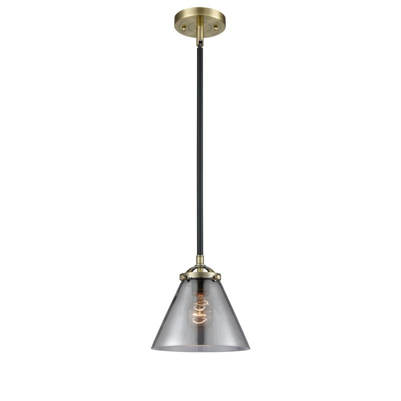 INNOVATIONS LIGHTING 284-1S-G43 NOUVEAU LARGE CONE 7 3/4 INCH ONE LIGHT SMOKED CASED GLASS MINI PENDANT