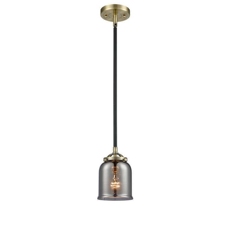 INNOVATIONS LIGHTING 284-1S-G53 NOUVEAU SMALL BELL 5 INCH ONE LIGHT PLATED SMOKED CASED GLASS MINI PENDANT