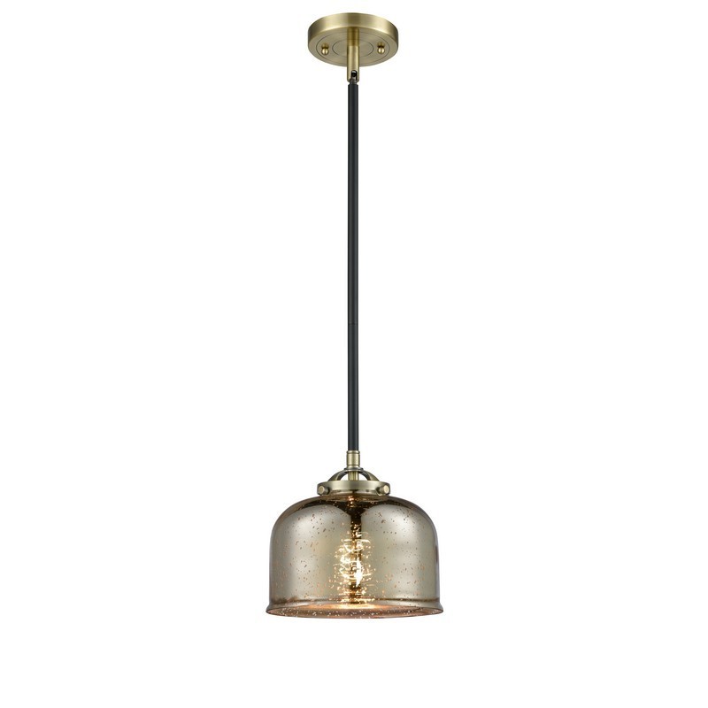 INNOVATIONS LIGHTING 284-1S-G78 NOUVEAU LARGE BELL 8 INCH ONE LIGHT SILVER PLATED MERCURY CASED GLASS MINI PENDANT
