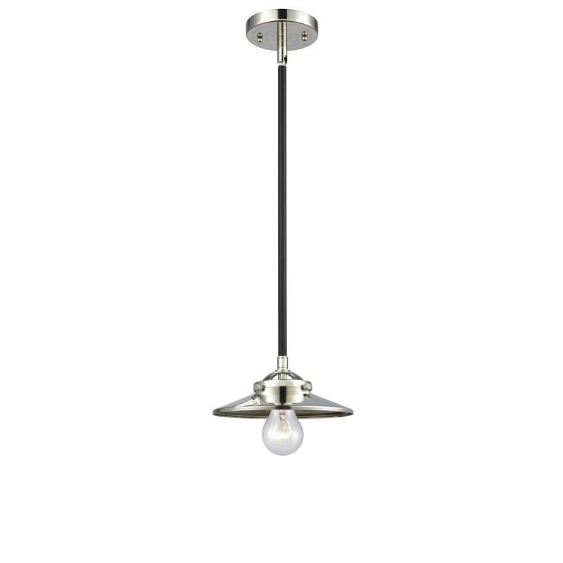 INNOVATIONS LIGHTING 284-1S-BPN-M1-PN NOUVEAU RAILROAD 8 INCH ONE LIGHT CONE AND METAL SHADE MINI PENDANT - POLISHED NICKEL