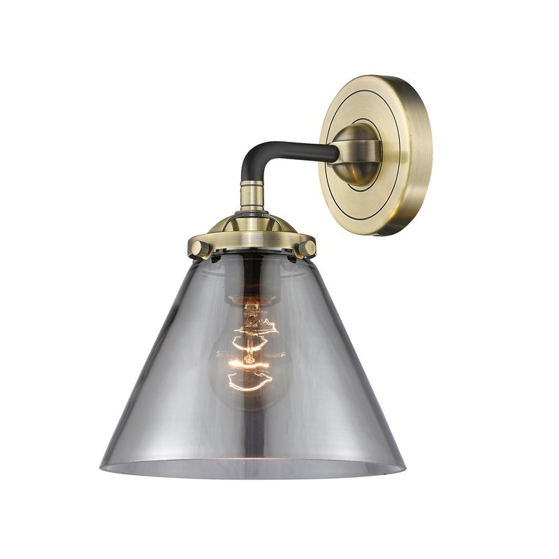 INNOVATIONS LIGHTING 284-1W-G43 NOUVEAU LARGE CONE 15 3/4 INCH ONE LIGHT UP OR DOWN PLATED SMOKE GLASS WALL SCONCE