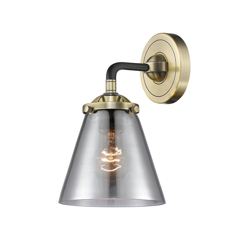 INNOVATIONS LIGHTING 284-1W-G63 NOUVEAU SMALL CONE 14 1/4 INCH ONE LIGHT UP OR DOWN PLATED SMOKED GLASS WALL SCONCE