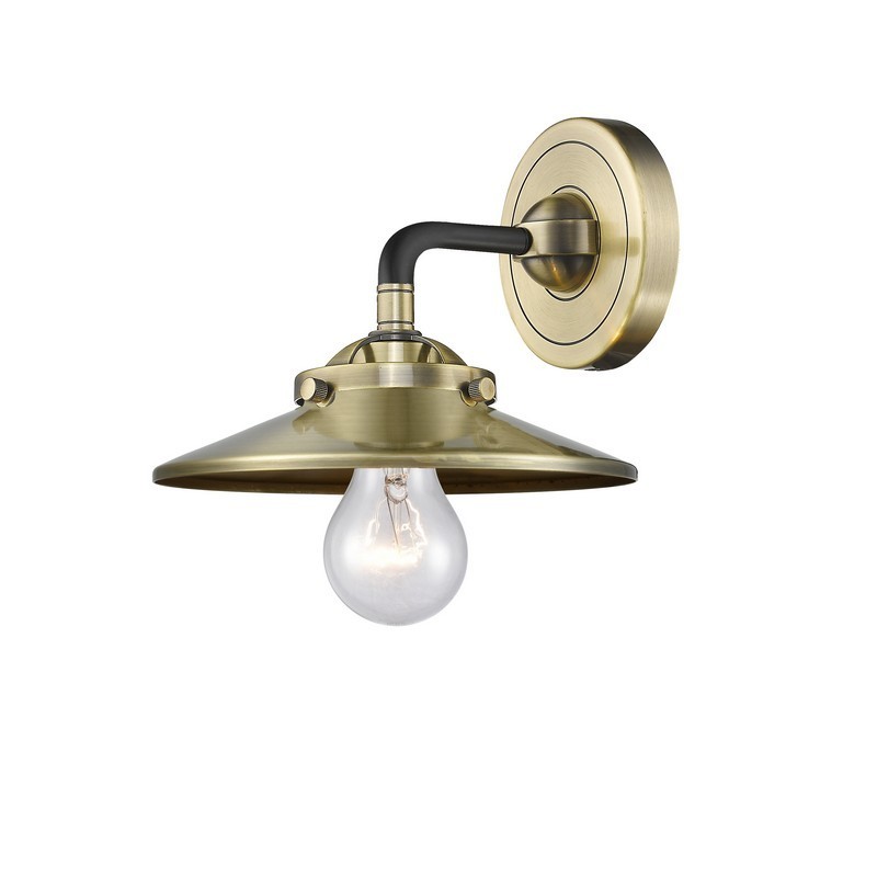 INNOVATIONS LIGHTING 284-1W-BAB-M4-AB NOUVEAU RAILROAD 16 INCH ONE LIGHT UP OR DOWN M4 METAL SHADE WALL SCONCE