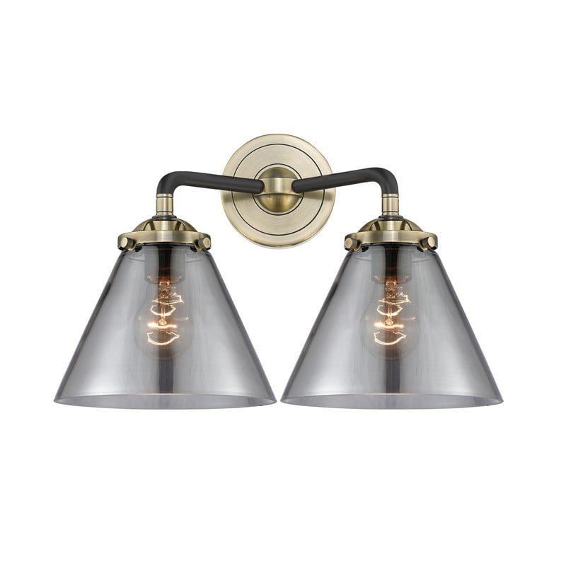 INNOVATIONS LIGHTING 284-2W-G43 NOUVEAU LARGE CONE 2 LIGHT 15 3/4 INCH WALL MOUNT SMOKED GLASS VANITY LIGHT