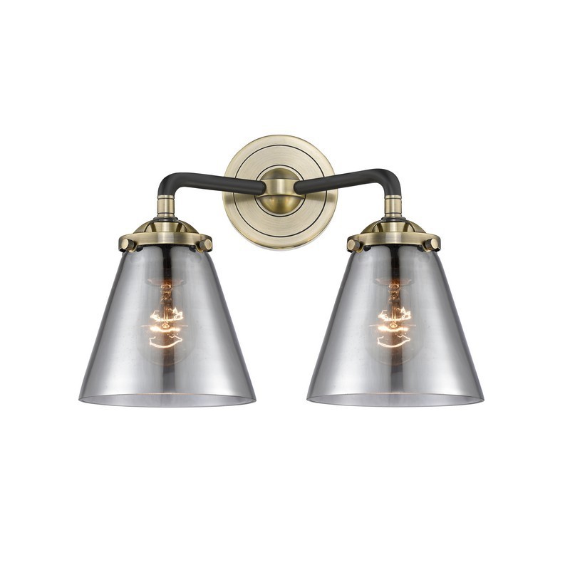 INNOVATIONS LIGHTING 284-2W-G63 NOUVEAU SMALL CONE 2 LIGHT 14 1/4 INCH WALL MOUNT PLATED SMOKED GLASS VANITY LIGHT