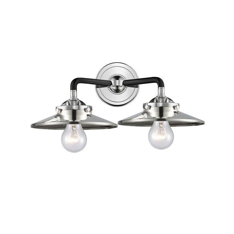 INNOVATIONS LIGHTING 284-2W-BPN-M1-PN NOUVEAU RAILROAD 2 LIGHT 16 INCH WALL MOUNT VANITY LIGHT - BLACK POLISHED NICKEL