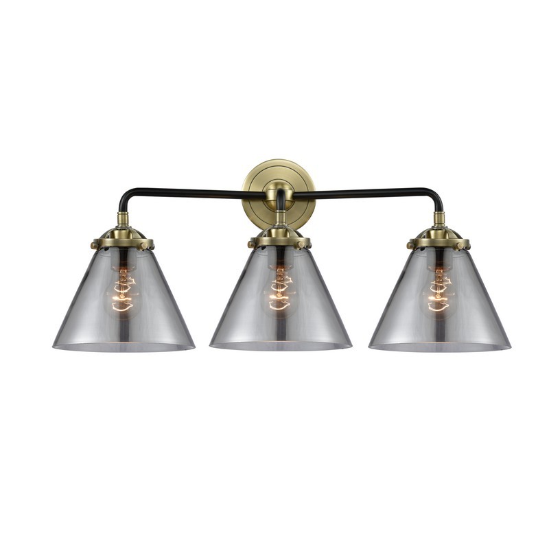 INNOVATIONS LIGHTING 284-3W-G43 NOUVEAU LARGE CONE 2 LIGHT 25 3/4 INCH WALL MOUNT SMOKED GLASS VANITY LIGHT