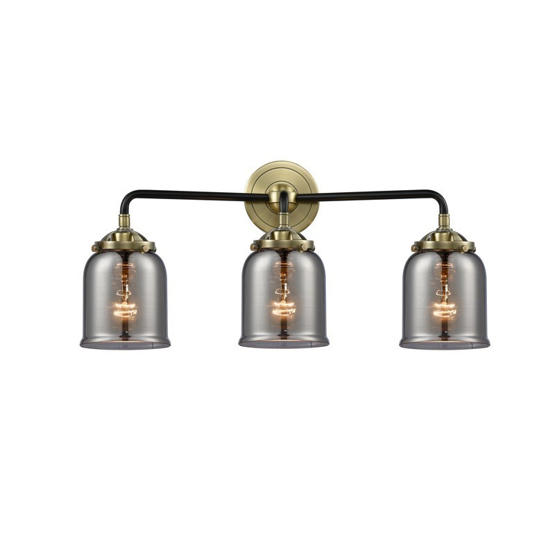 INNOVATIONS LIGHTING 284-3W-G53 NOUVEAU SMALL BELL 2 LIGHT 23 INCH WALL MOUNT PLATED SMOKED GLASS VANITY LIGHT