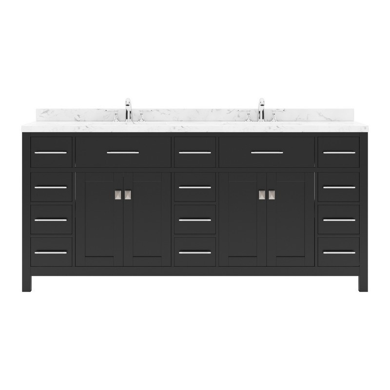 VIRTU USA MD-2172-CMSQ-NM CAROLINE PARKWAY 72 INCH DOUBLE BATH VANITY WITH CULTURED MARBLE QUARTZ TOP AND SQUARE SINKS WITHOUT FAUCET