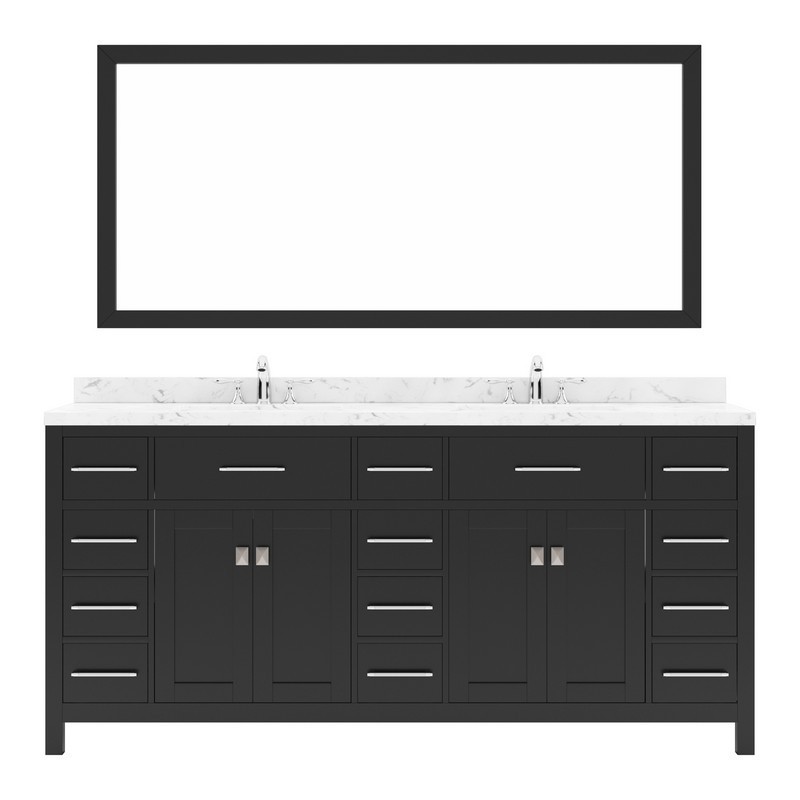 VIRTU USA MD-2172-CMSQ-00 CAROLINE PARKWAY 72 INCH DOUBLE BATH VANITY WITH FAUCETS AND MATCHING MIRROR