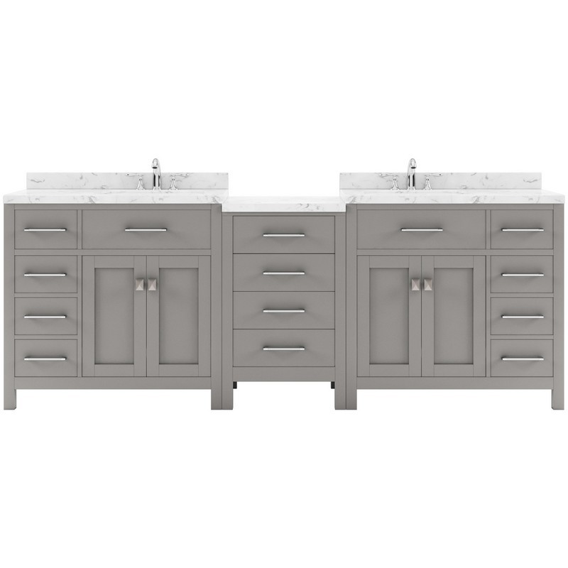 VIRTU USA MD-2193-CMSQ-NM CAROLINE PARKWAY 93 INCH DOUBLE BATH VANITY WITH CULTURED MARBLE QUARTZ TOP AND SQUARE SINKS WITHOUT FAUCET