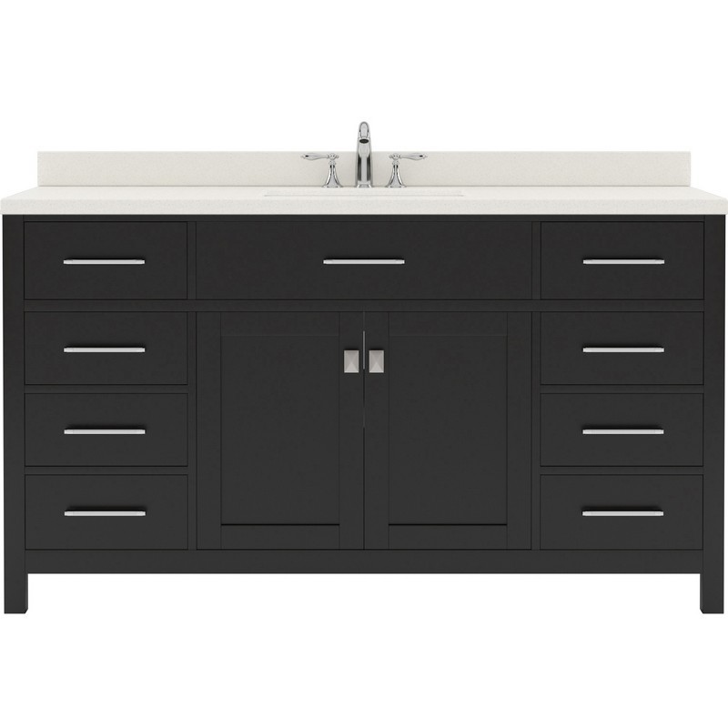 VIRTU USA MS-2060-DWQSQ-ES-NM CAROLINE 60 INCH SINGLE BATH VANITY IN ESPRESSO WITH WHITE QUARTZ TOP AND SQUARE SINK WITHOUT FAUCET