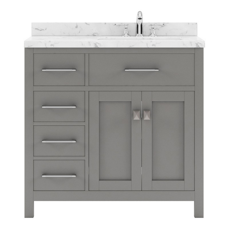 VIRTU USA MS-2136L-CMRO-NM CAROLINE PARKWAY 36 INCH SINGLE BATH VANITY WITH CULTURED MARBLE QUARTZ TOP AND ROUND SINK WITHOUT FAUCET