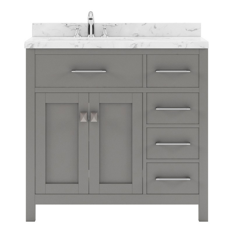 VIRTU USA MS-2136R-CMRO-NM CAROLINE PARKWAY 36 INCH SINGLE BATH VANITY WITH CULTURED MARBLE QUARTZ TOP AND ROUND SINK WITHOUT FAUCET