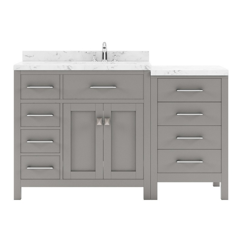 VIRTU USA MS-2157L-CMRO-NM CAROLINE PARKWAY 57 INCH SINGLE BATH VANITY WITH CULTURED MARBLE QUARTZ TOP AND ROUND SINK WITHOUT FAUCET