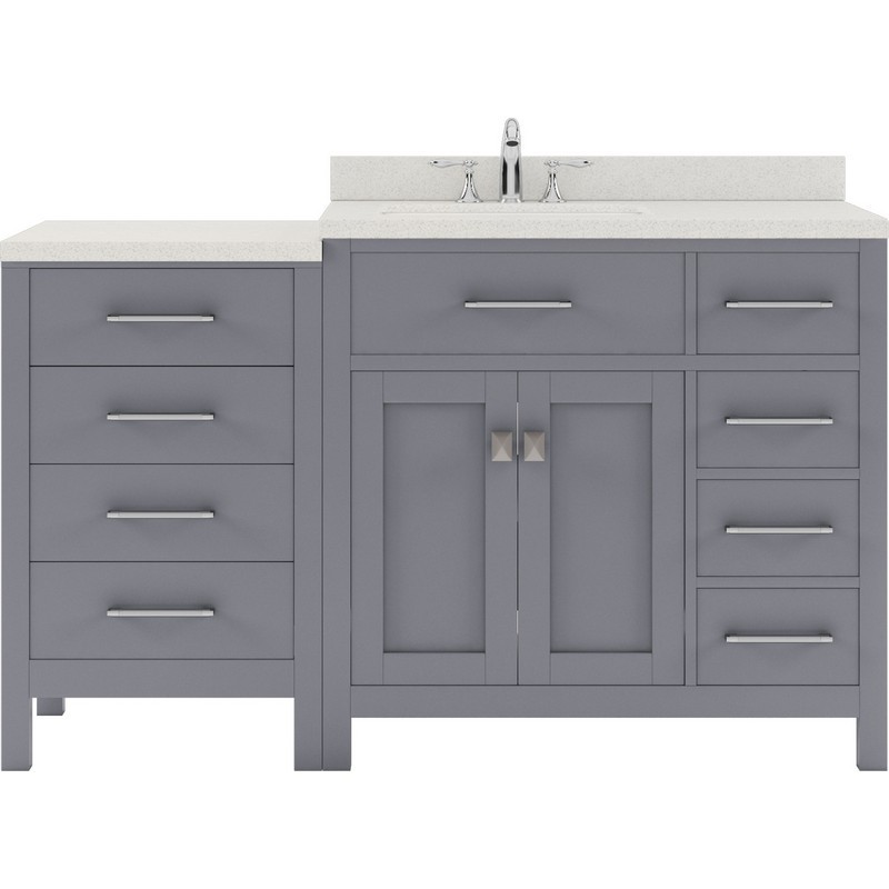 VIRTU USA MS-2157R-DWQRO-GR-NM CAROLINE PARKWAY 57 INCH SINGLE BATH VANITY IN GRAY WITH WHITE QUARTZ TOP AND ROUND SINK WITHOUT FAUCET