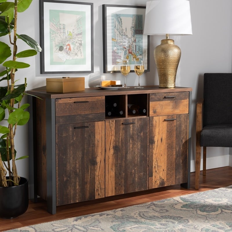 BAXTON STUDIO SB002-RUSTIC BROWN/GREY-SIDEBOARD RANGER 47 1/4 INCH MID-CENTURY MODERN WOOD AND METAL 2-DOOR SIDEBOARD BUFFET - RUSTIC BROWN AND GREY