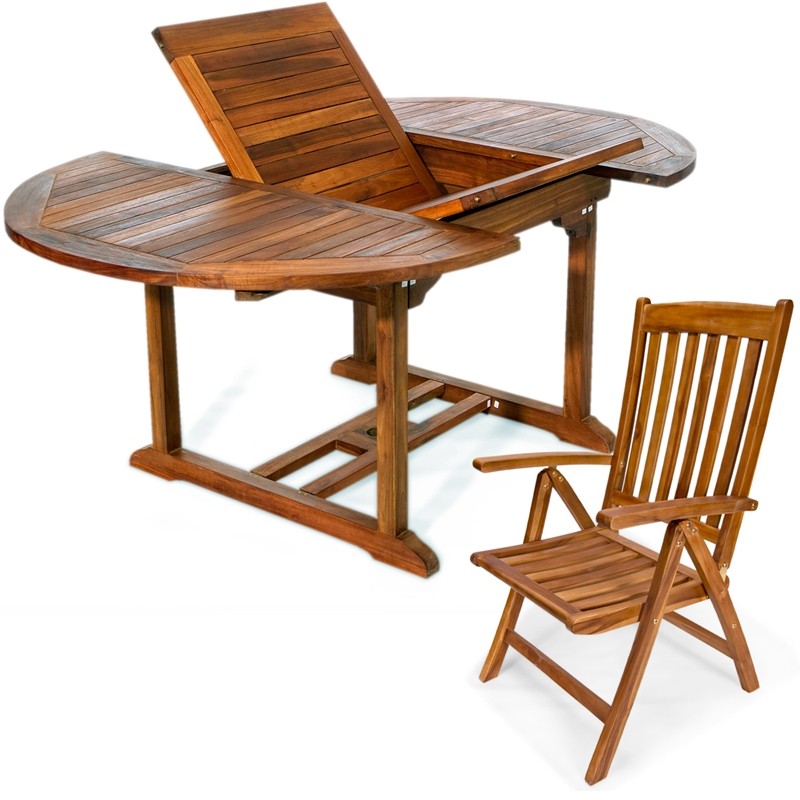 ALL THINGS CEDAR TE70-44 5-PIECE OVAL EXTENSION FOLDING TABLE AND ARM CHAIR SET