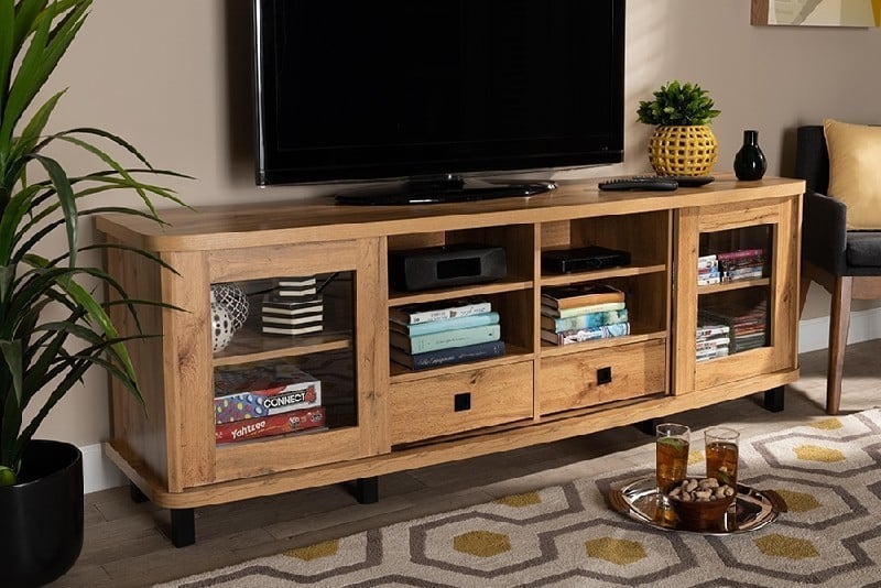 BAXTON STUDIO TV838070-WOTAN OAK WALDA 70 1/4 INCH MODERN AND CONTEMPORARY WOOD TWO DRAWER TV STAND - OAK BROWN