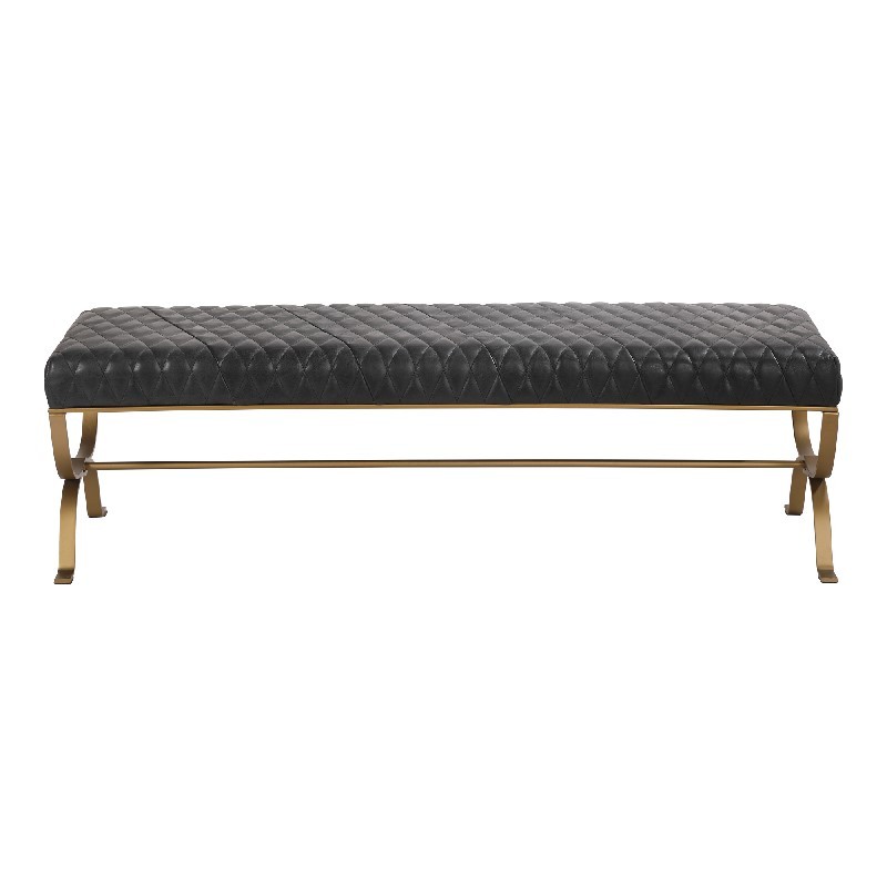 MOE'S HOME COLLECTION PK-1109-02 TEATRO 58 1/2 INCH BENCH - ONYX BLACK LEATHER