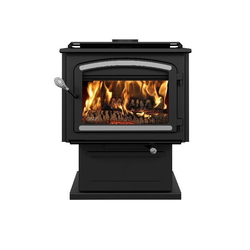 DROLET DB03131 ESCAPE 2100 28 1/8 INCH FREE STANDING WOOD STOVE WITH BRUSHED NICKEL TRIM