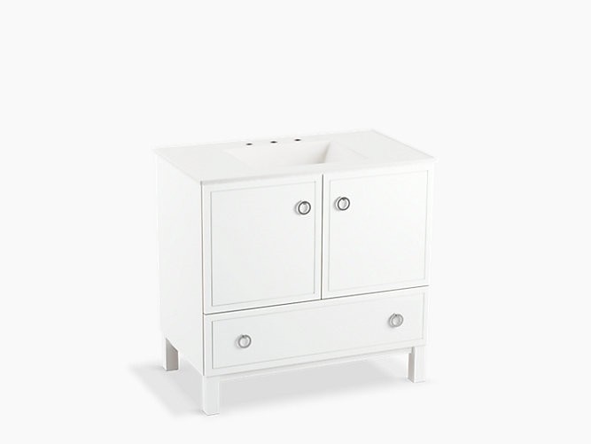 KOHLER K-99506-LG JACQUARD 36 INCH TWO DOORS AND ONE DRAWER BATHROOM VANITY CABINET WITH FURNITURE LEGS