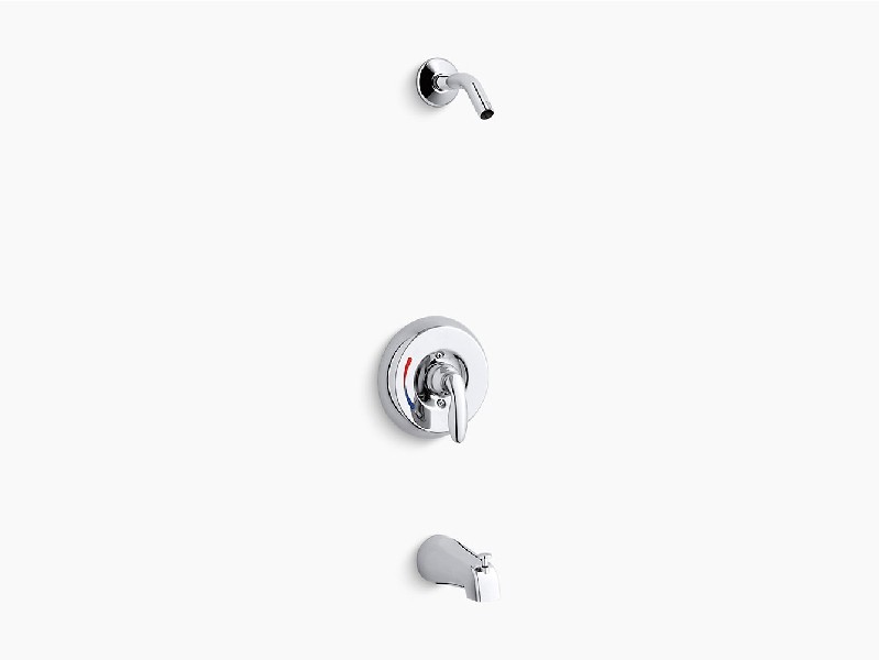 KOHLER K-PLS15601-X4-CP CORALAIS RITE-TEMP BATH AND SHOWER VALVE TRIM WITH LEVER HANDLE RED OR BLUE INDEXING AND NPT SPOUT - POLISHED CHROME