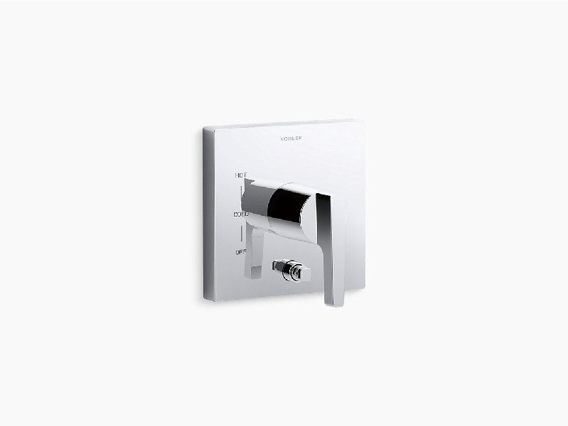 KOHLER K-T99762-4-CP HONESTY 6 1/2 INCH RITE-TEMP VALVE TRIM WITH PUSH BUTTON DIVERTER AND LEVER HANDLE - POLISHED CHROME