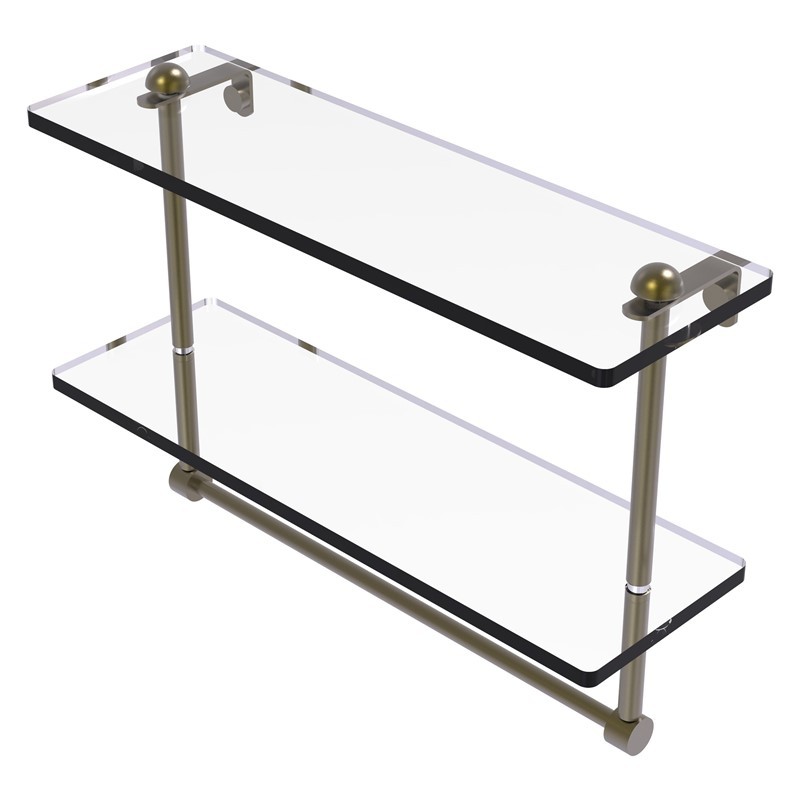 ALLIED BRASS RC-2/16TB 16 INCH TWO TIERED GLASS SHELF WITH INTEGRATED TOWEL BAR